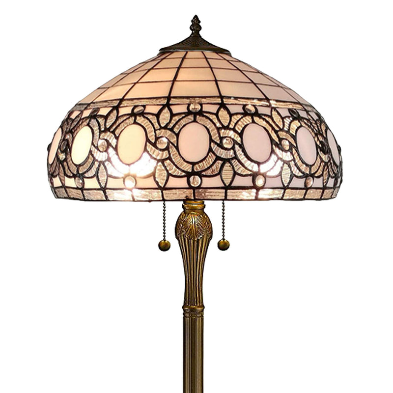 63" Two Light Traditional Shaped Floor Lamp With White Stained Glass Bowl Shade - Brown