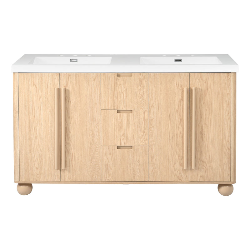Double Sink Bathroom Vanity With Sinks, Soft Close Doors & 3 Drawers - Wood