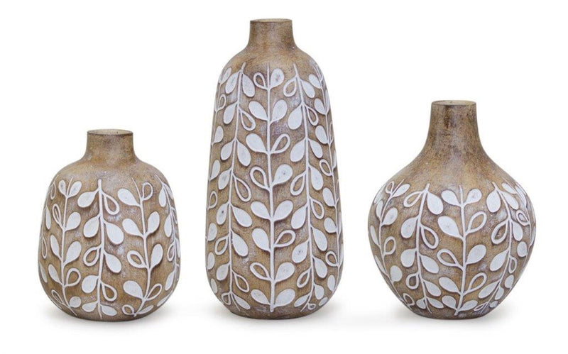Poly Leaf Round Table Vase (Set of 3) - Brown / White