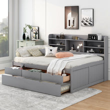 Load image into Gallery viewer, Captain Bed With Built In Bookshelves, 3 Storage Drawers, And Trundle
