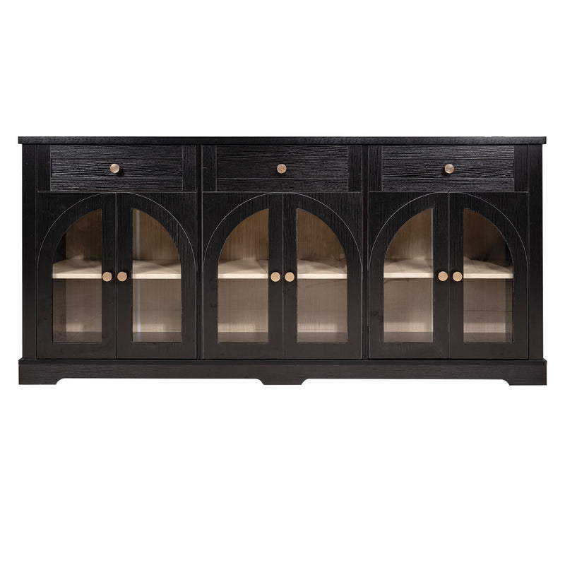 Sideboard Cabinet With 3 Drawers And 6 Arched Glass Doors