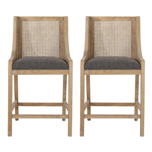 French Country Fabric Upholstered Counter Stools (Set of 2)