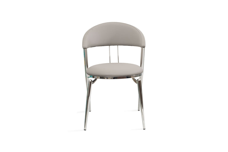 Faux Leather Stainless Steel Open Back Dining Side Chairs (Set of 2) - Gray / Silver