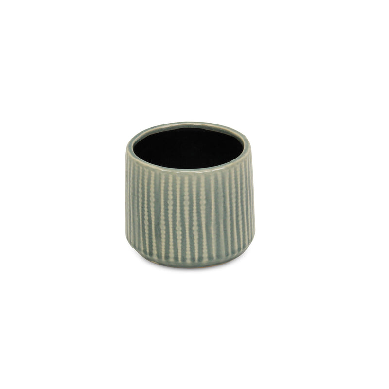 Striped Round Pot Planter (487415) - Green