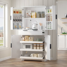 Load image into Gallery viewer, Fluted Kitchen Pantry Cabinet With 3 Keyboard Drawers &amp; 6 Adjustable Door Shelves
