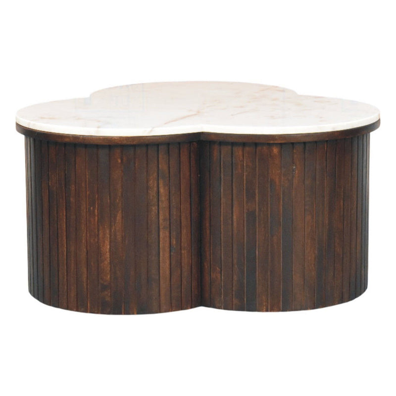 Genuine Marble And Solid Wood Free Form Drum Coffee Table - White And Brown