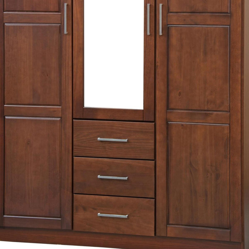 Solid Wood Mirrored Three Door Three Drawer Combo Dresser - Coffee