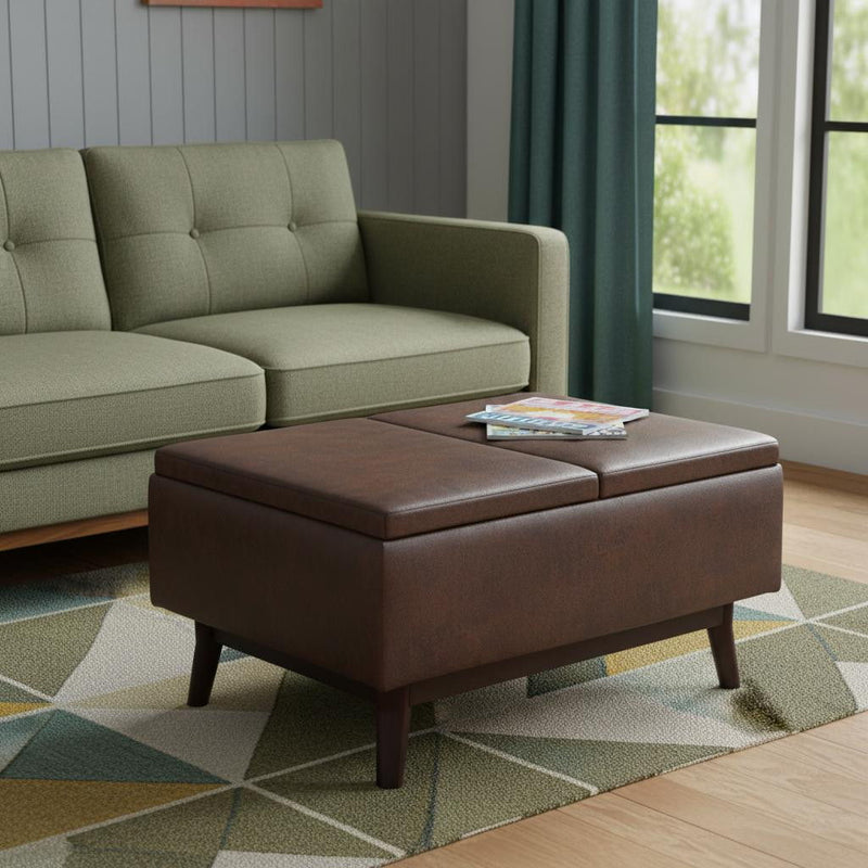 Cocktail Ottoman With StorageLeather - Brown