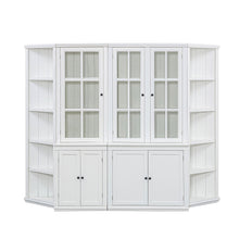Load image into Gallery viewer, Retro Style Wall Suit With Glass Doors, 75.25" Tall Display Cabinets &amp; Triangle Sided Bookshelves - White
