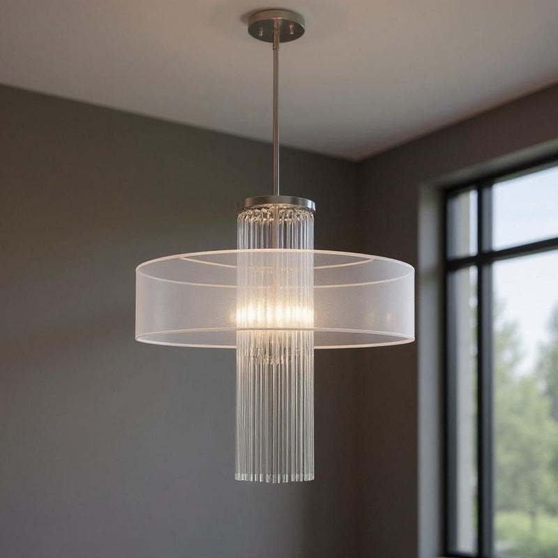33" Four-Light Dimmable Chandelier With Shades - Nickel