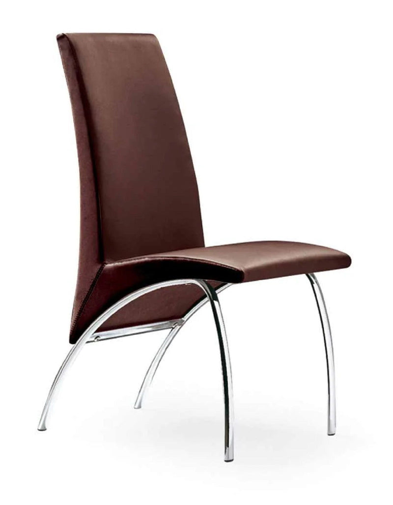 Upholstered Faux Leather Dining Side Chairs (Set of 2) - Dark Brown / Silver