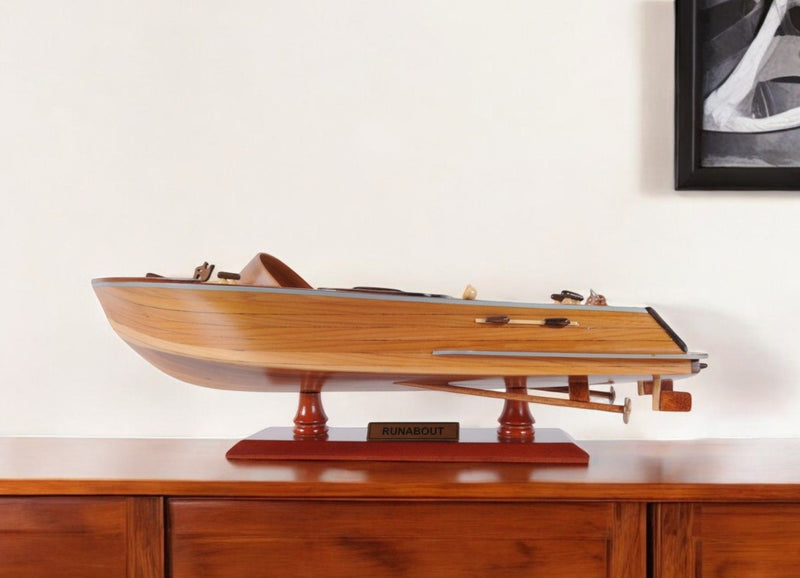 Hand Painted Runabout Canoe Model Boat - Brown