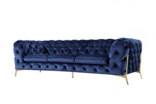 Load image into Gallery viewer, Contemporary Velvet Accent Sofa - Blue / Gold

