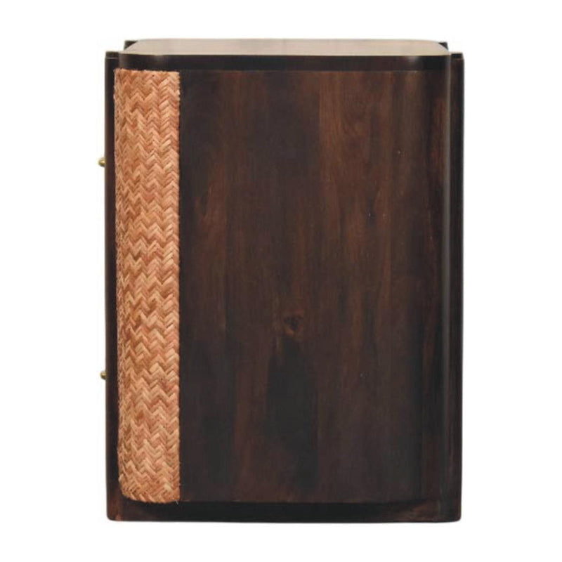 Solid Wood Cane Rattan Two Drawer Nightstand - Mocha