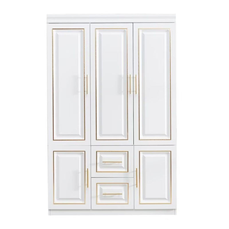 74" Five Door Two Drawer Combo Dresser - White And Gold