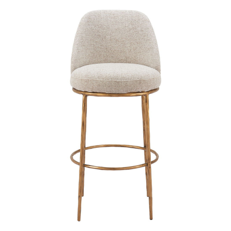 Fabric And Steel Bar Height Swivel Bar Chair - Beige And Gold