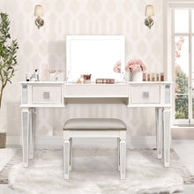 Load image into Gallery viewer, Mirrored Vanity Desk With Drawers And Stool, Flip Up Dressing Table Set For Makeup Room
