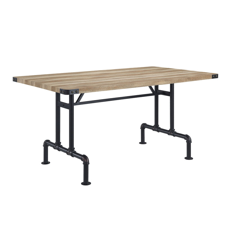 Wood Iron Trestle Base Dining Table - Oak / Black