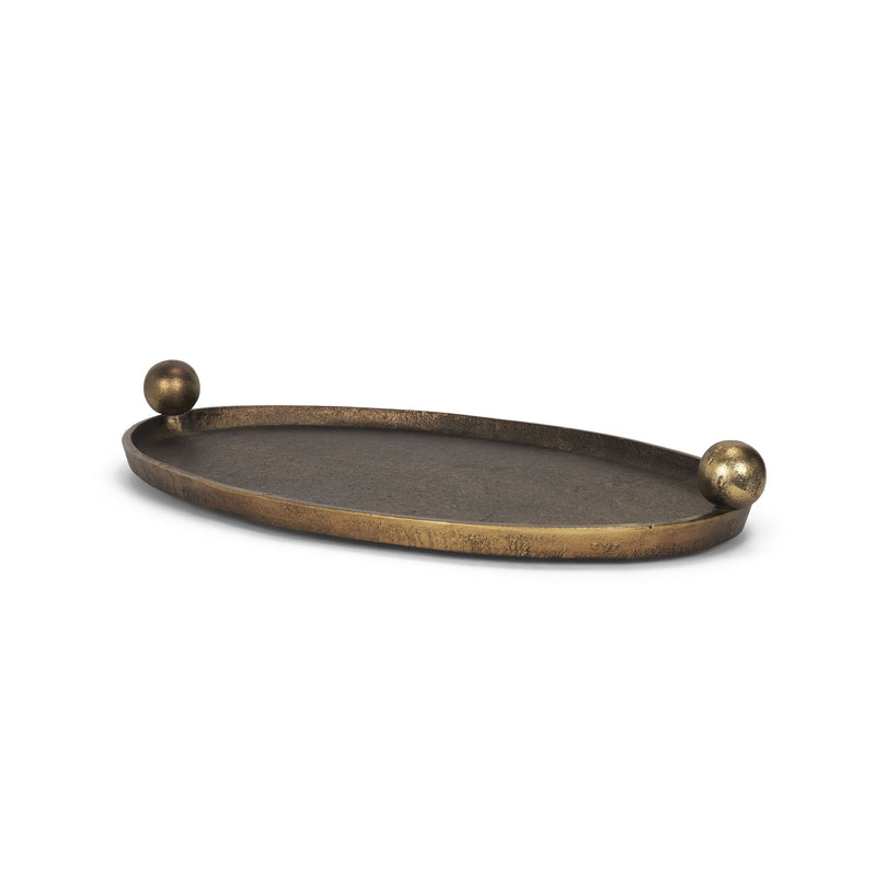 Aluminum Handmade Oval Vanity Tray With Handles - Antiqued Gold
