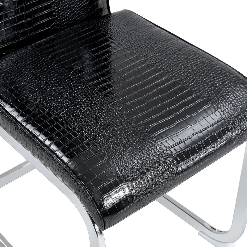 Faux Leather Metal Dining Side Chairs (Set of 4) - Black / Silver