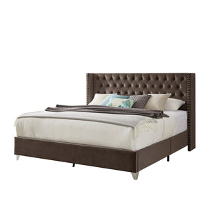 B100S King bed, Button designed Headboard,strong wooden slats + metal legs with Electroplate