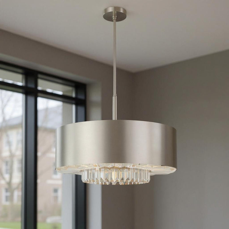 25'' Six Light Dimmable Chandelier With Shades - Nickel