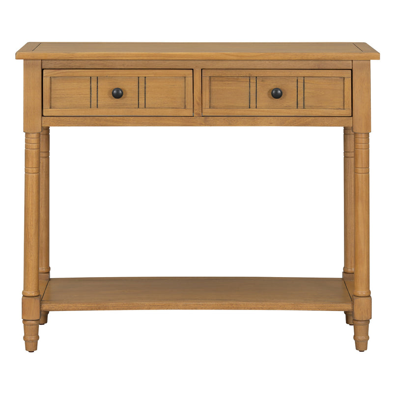 Console Table With Shelf Two Drawers - Natural