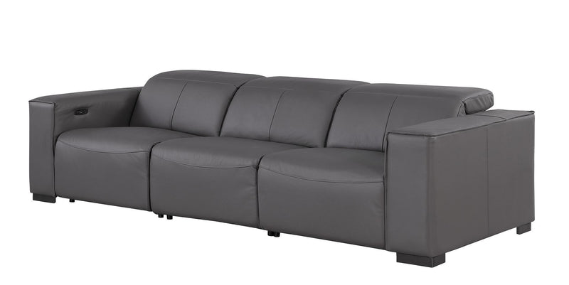 Top Grain Leather Reclining Metal USB Sofa (720308) - Dark Gray