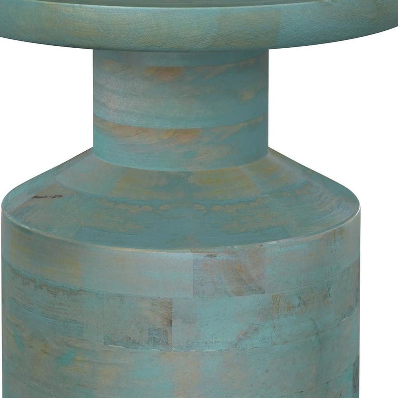Wood Round End Table - Teal Blue