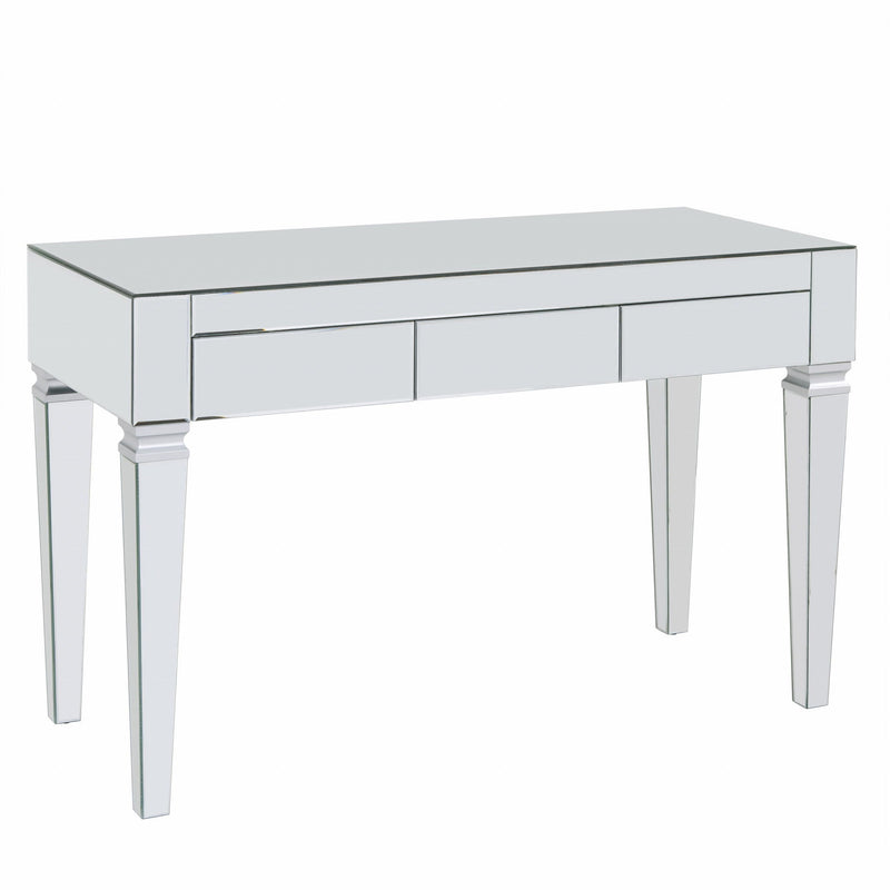 Mirrored Writing Desk With Three Drawers - Silver