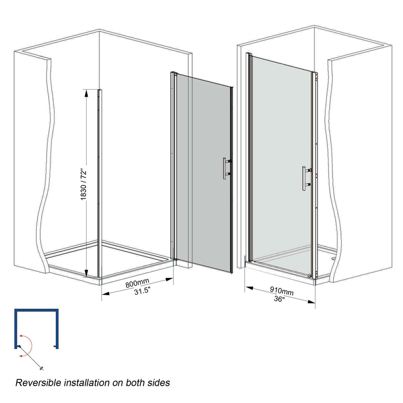 Shower Door, Tempered Glass With Explosion Proof Film, Half Frame Design - Chrome