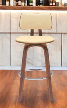 Load image into Gallery viewer, Faux Leather Swivel Low Back Bar Height Bar Chair - Cream And Wood Brown
