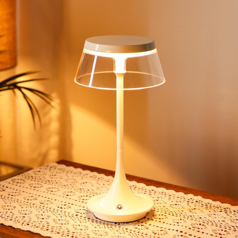 Geometric Modern Industrial Battery Operated Desk Lamp - White