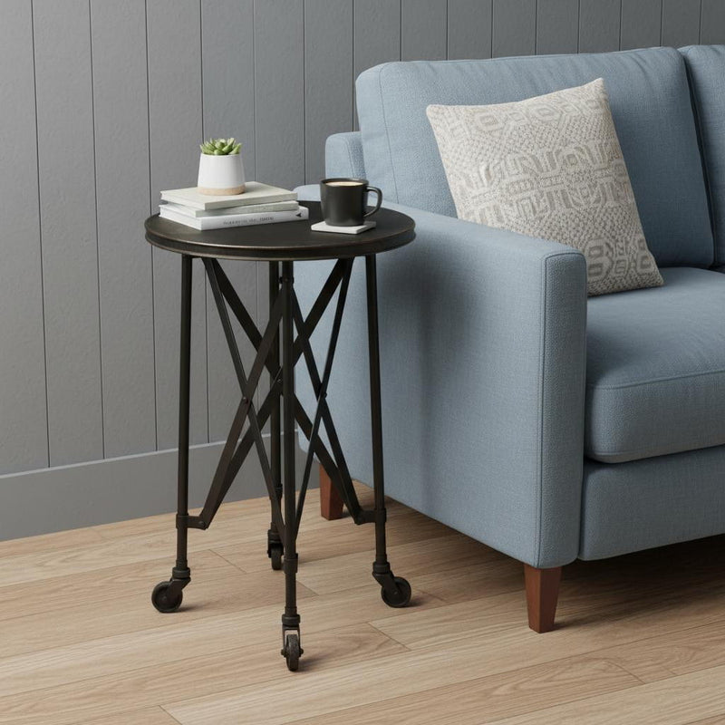Industrial Rolling Round End Table - Black