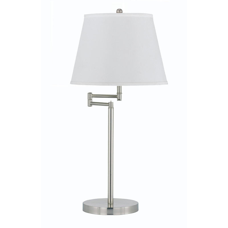 Metal Table Lamp With Off-White Empire Shade - Nickel