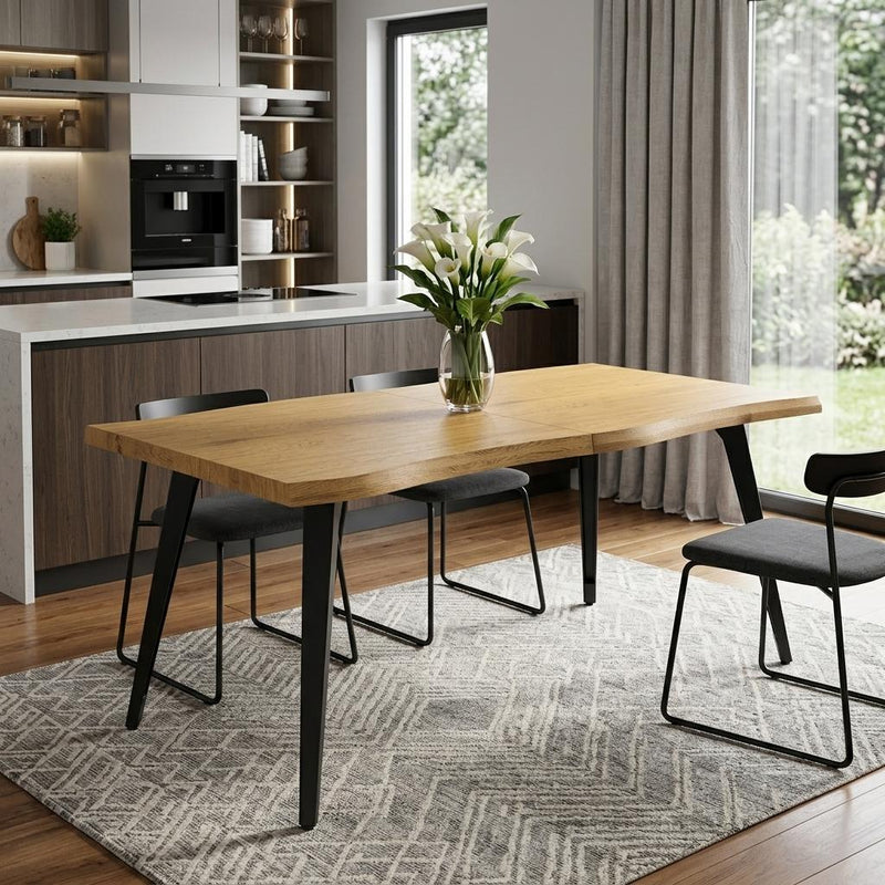 Wood And Iron Live Edge Dining Table - Natural And Black