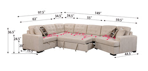 149" Oversized Sectional Modern Large Upholstered U-Shape Sectional Sofa, Extra Wide Chaise Lounge Couch for Home, Bedroom, Apartment, Dorm, Office, Beige