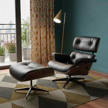 Load image into Gallery viewer, Tufted Leather Swivel Lounge Chair with Ottoman 35" - Black And Brown

