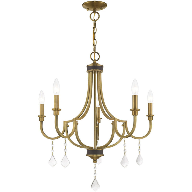 27" Five Light Dimmable Chandelier With Shades - Antiqued Brass