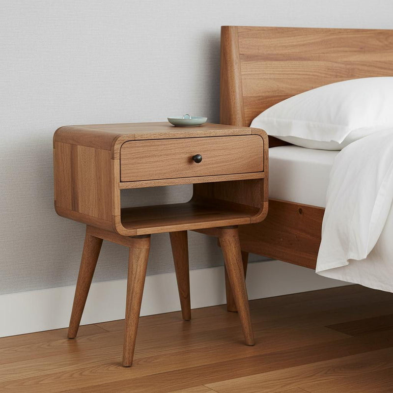 Solid Wood Round One Drawer Nightstand - Oak