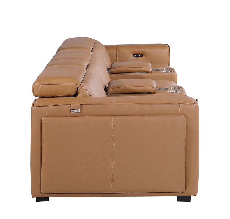 Top Grain Leather Reclining Metal USB Sofa (720396) - Chestnut