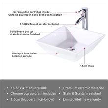 Load image into Gallery viewer, Square Bathroom Vessel Sink - White Porcelain Counter Bowl For Bathroom Vanity - White
