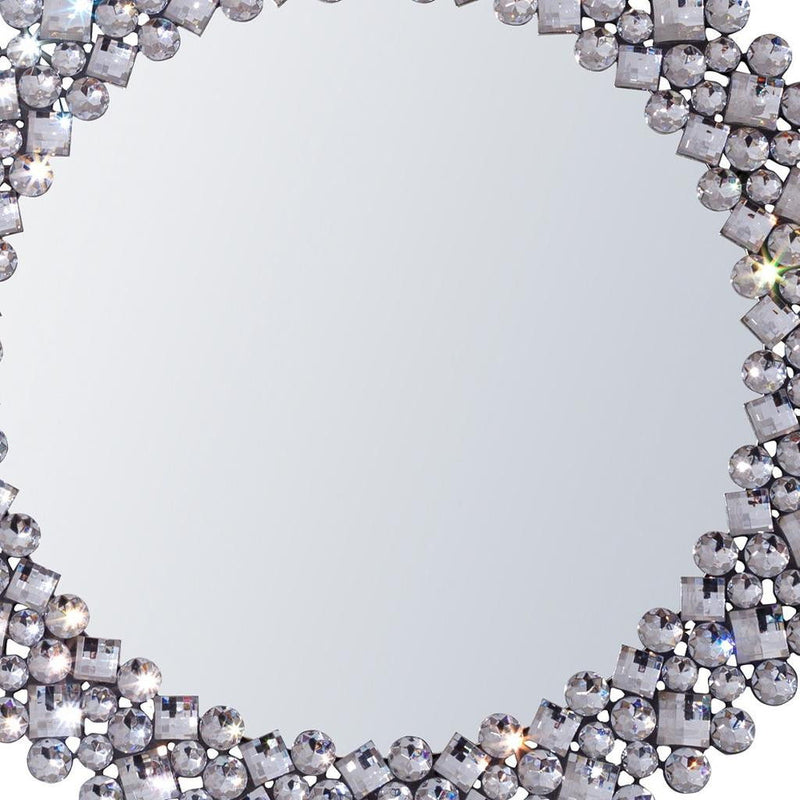 26" Round Faux Crystal Bling Framed Accent Mirror - Silver