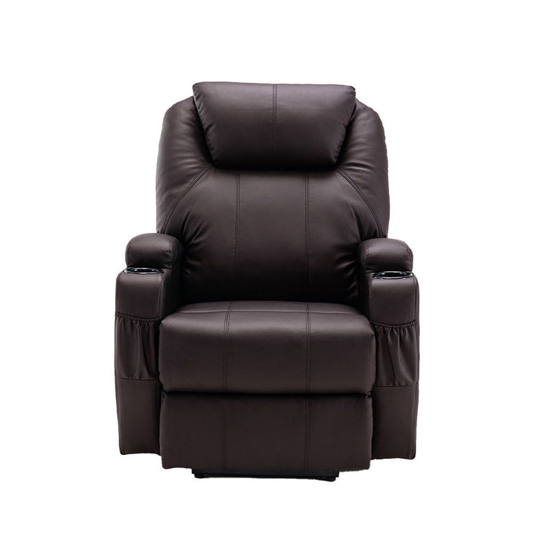 Faux Leather Power Heated Massage Lift AssiStand Recliner - Brown