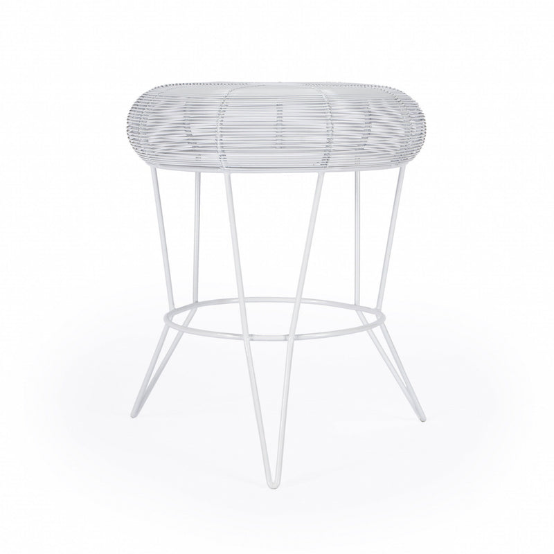 Wire Round Top End Table - White