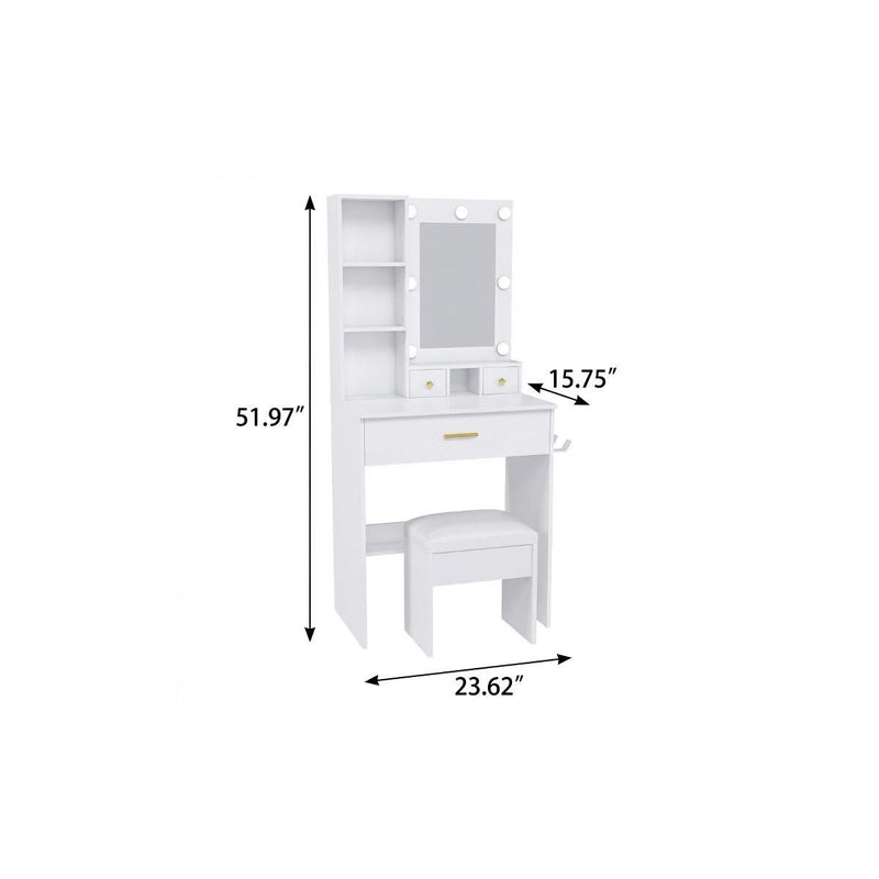 Mirrored Three Drawer Vanity Table Lights - White
