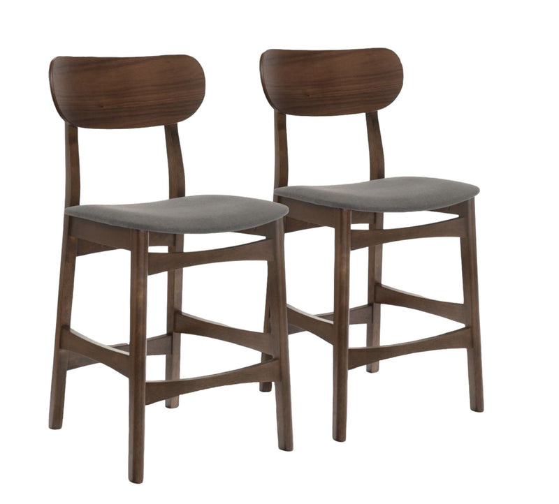 Solid Wood Low Back Bar Height Bar Chairs (Set of 2) - Gray And Brown