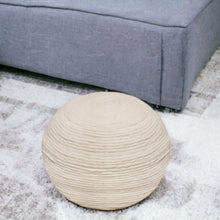 Load image into Gallery viewer, Wool Round Ribbed Pouf Ottoman - Ivory
