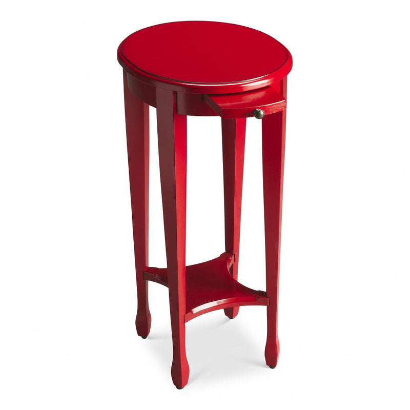 Manufactured Wood Oval End Table With Shelf - Red