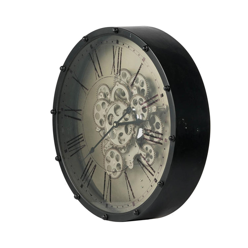 Vintage Gear Industrial Wall Clock - Black / Ivory